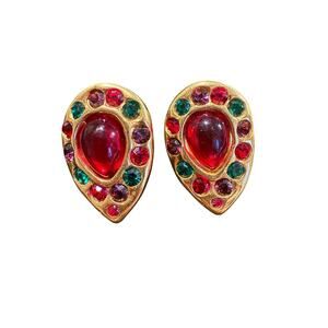 Vintage Gold-Tone Tear Drop Rhinestone Clip-On Earrings